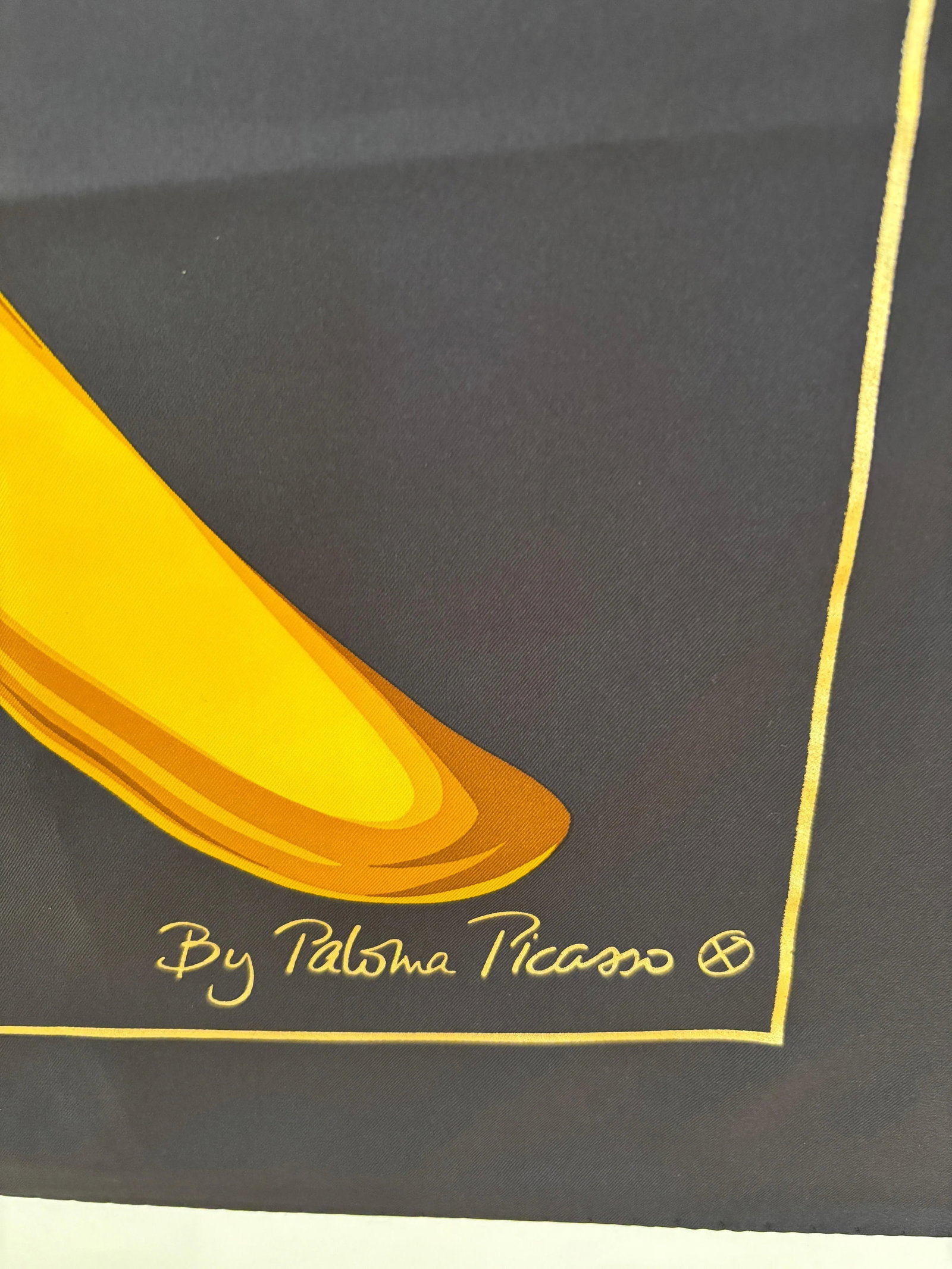 Paloma Picasso "XOXO" Black and Gold Silk Scarf Italy - 6