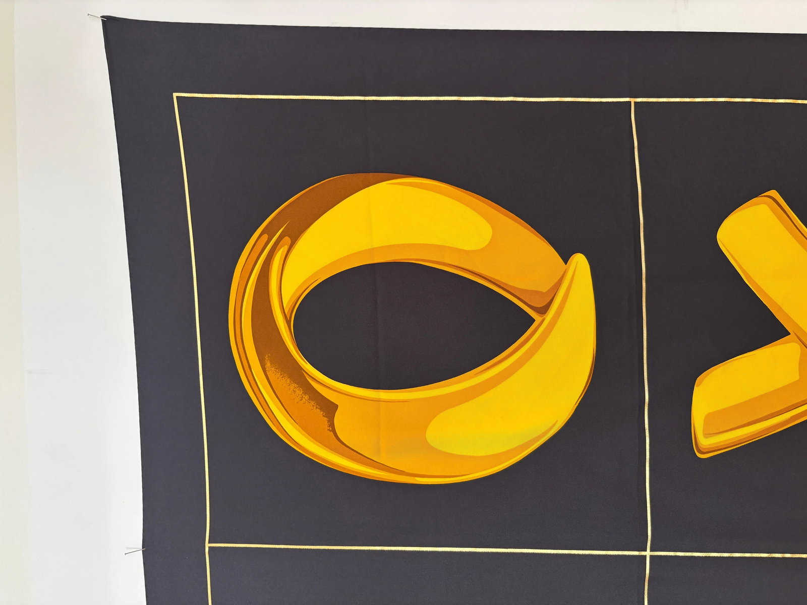 Paloma Picasso "XOXO" Black and Gold Silk Scarf Italy - 8