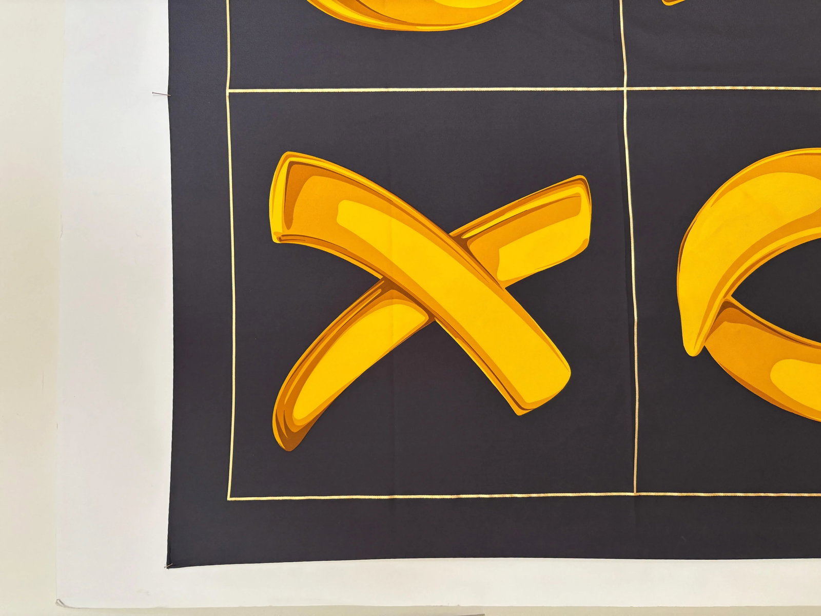 Paloma Picasso "XOXO" Black and Gold Silk Scarf Italy - 9