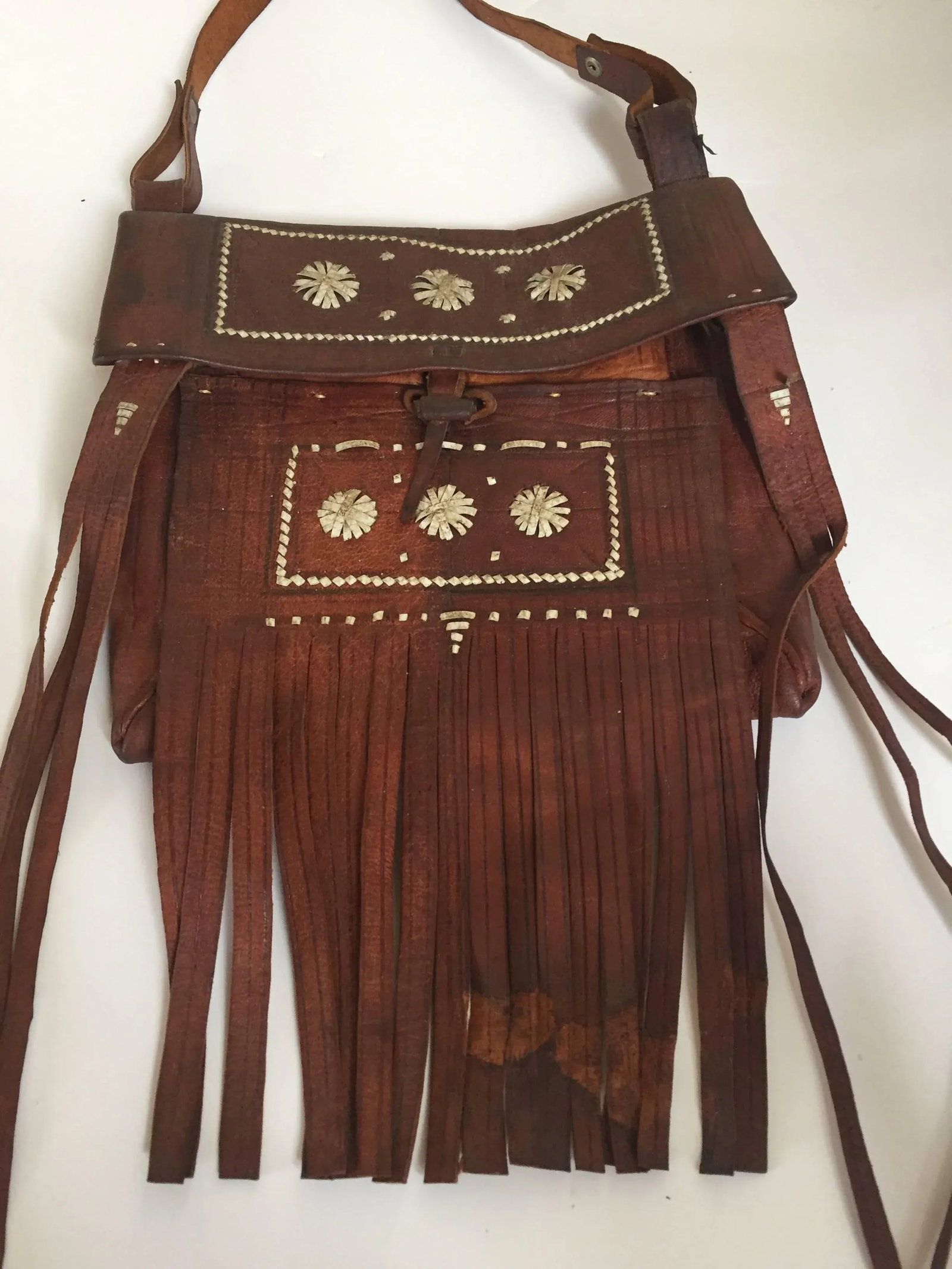 Moroccan Leather African Tuareg Crossbody Bag with Fringes 1970 - 2
