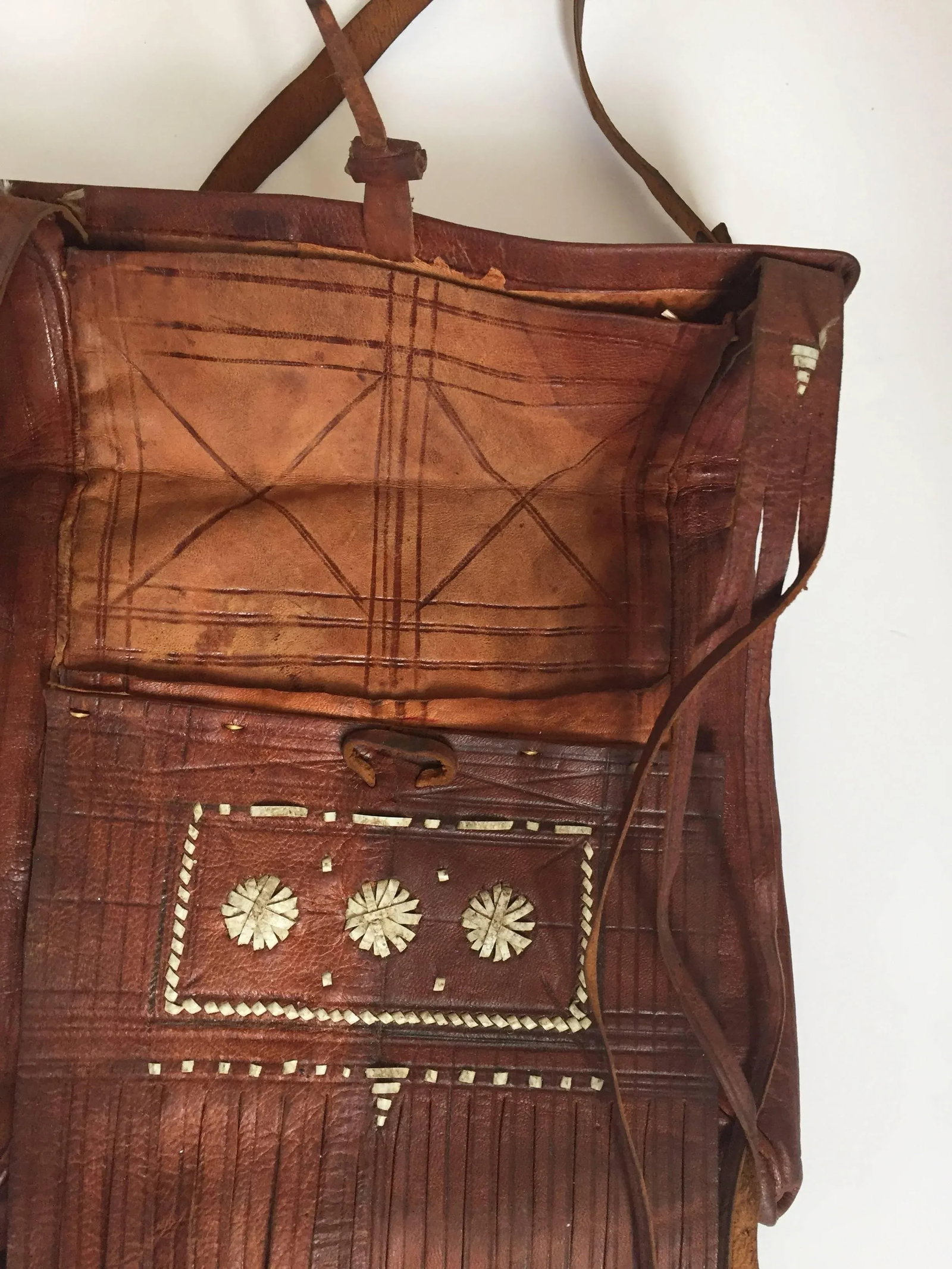 Moroccan Leather African Tuareg Crossbody Bag with Fringes 1970 - 3