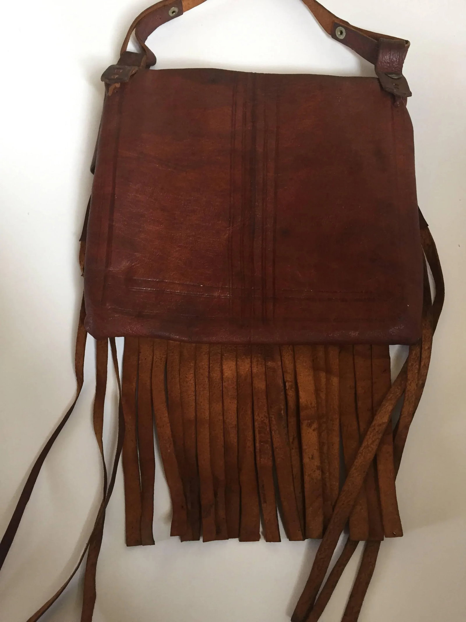 Moroccan Leather African Tuareg Crossbody Bag with Fringes 1970 - 4