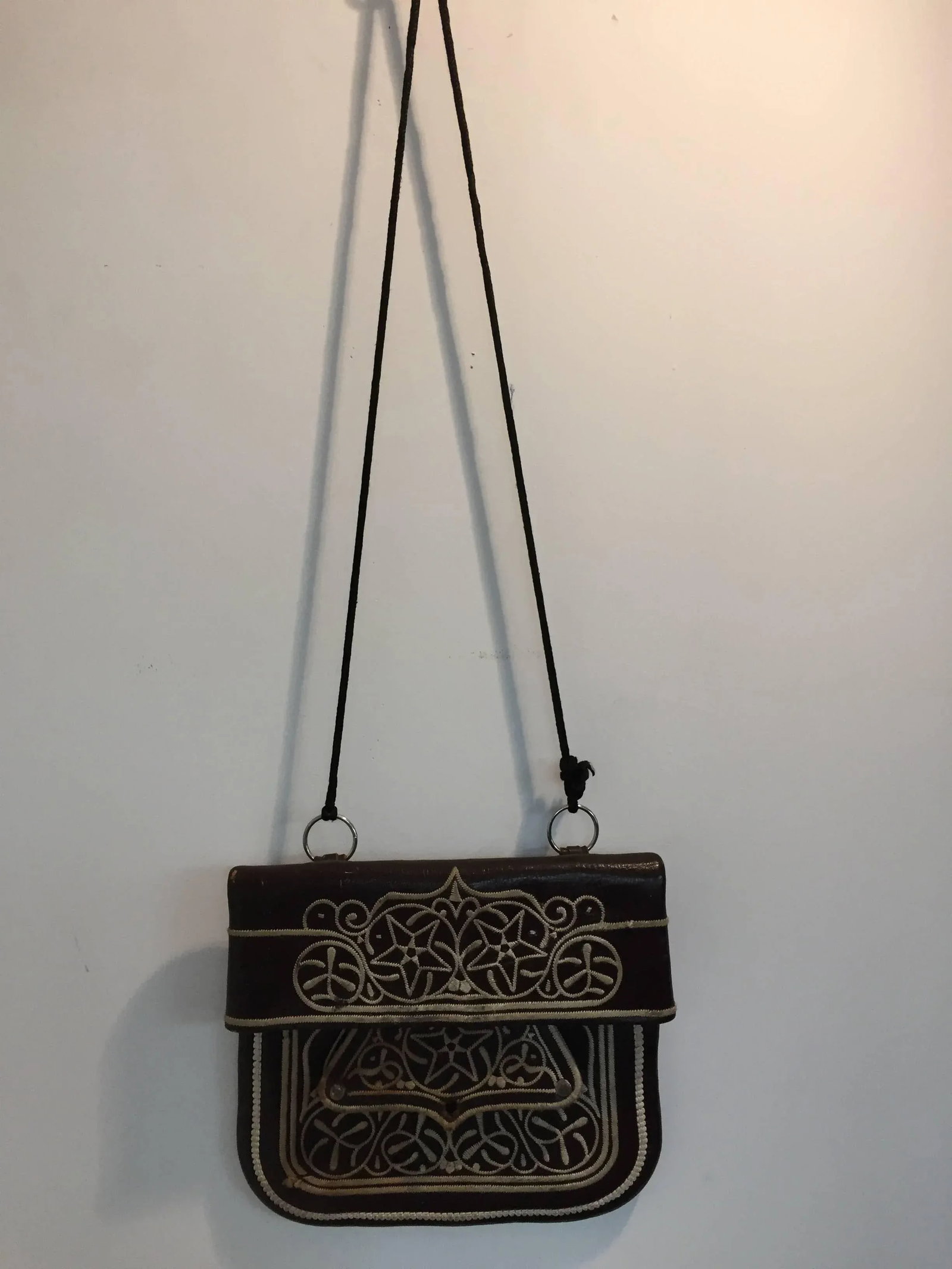 Vintage Moroccan Cross Body Leather African Bag - 3