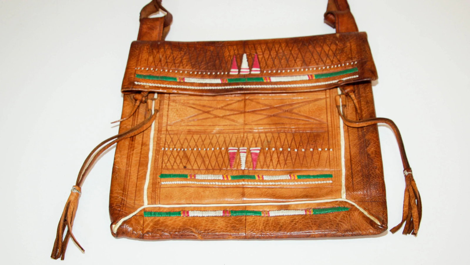 Antique African Tuareg Moroccan Shoulder Leather Bag 1960's Collectible - 11