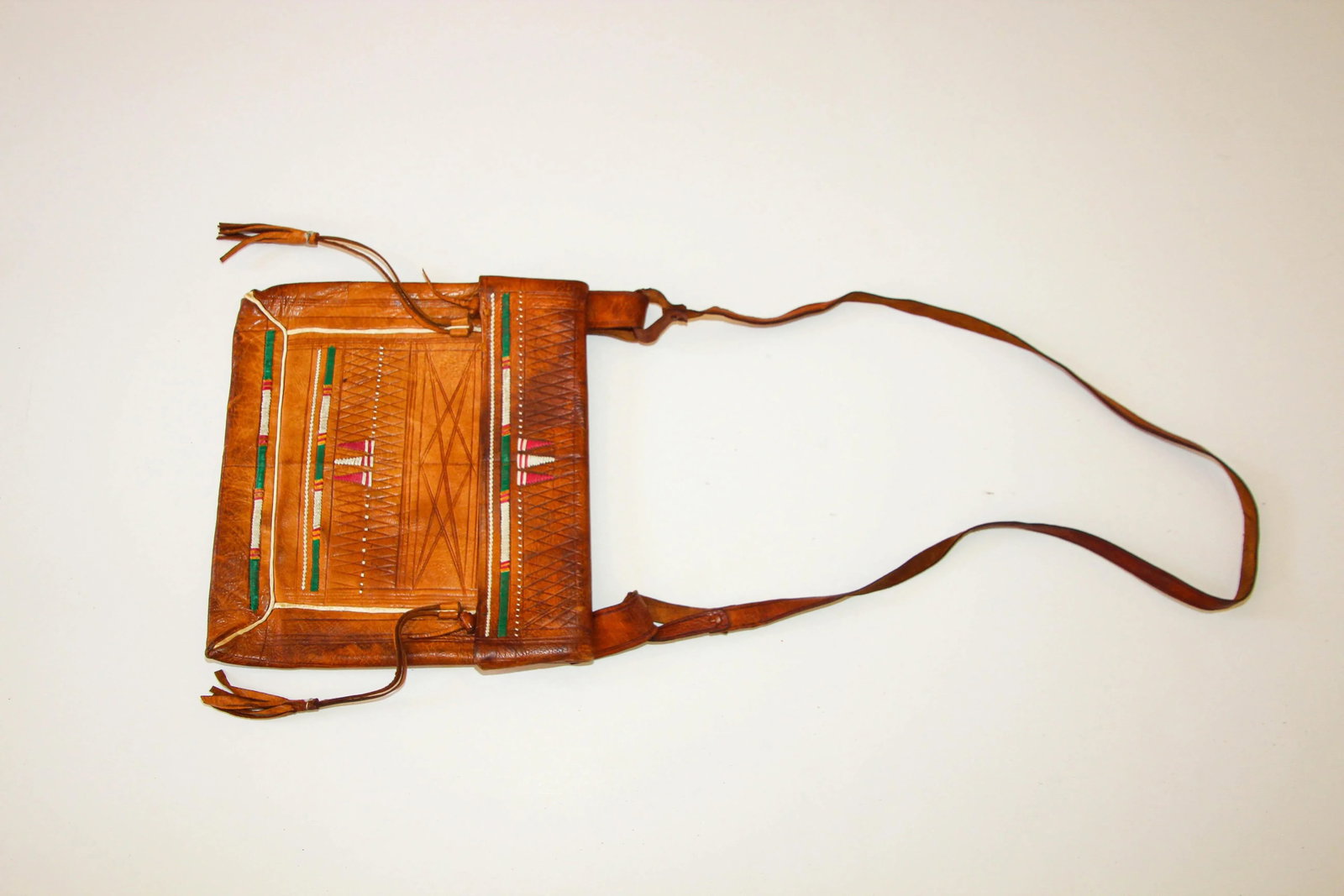 Antique African Tuareg Moroccan Shoulder Leather Bag 1960's Collectible - 5