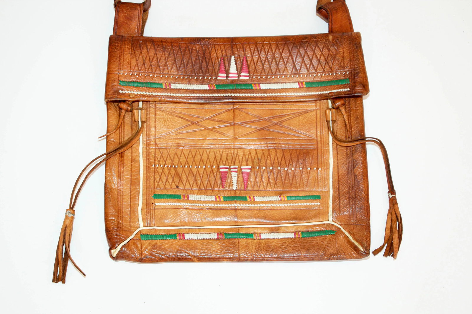 Antique African Tuareg Moroccan Shoulder Leather Bag 1960's Collectible - 6