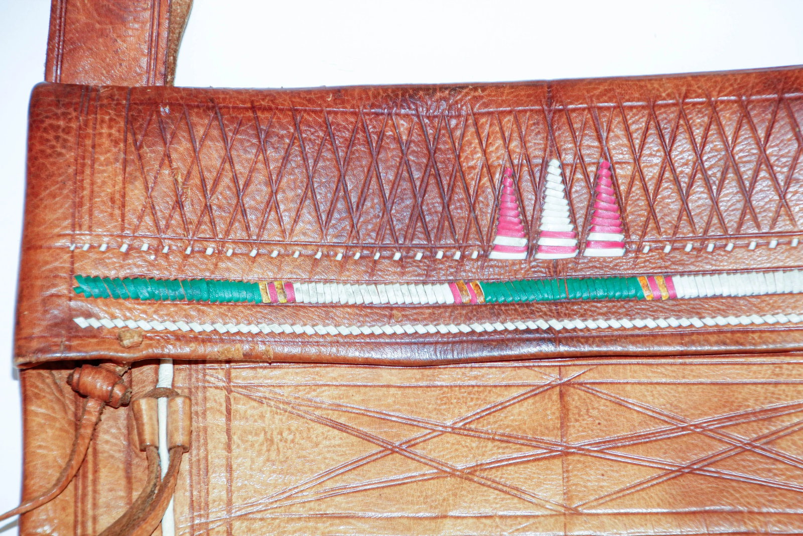 Antique African Tuareg Moroccan Shoulder Leather Bag 1960's Collectible - 7