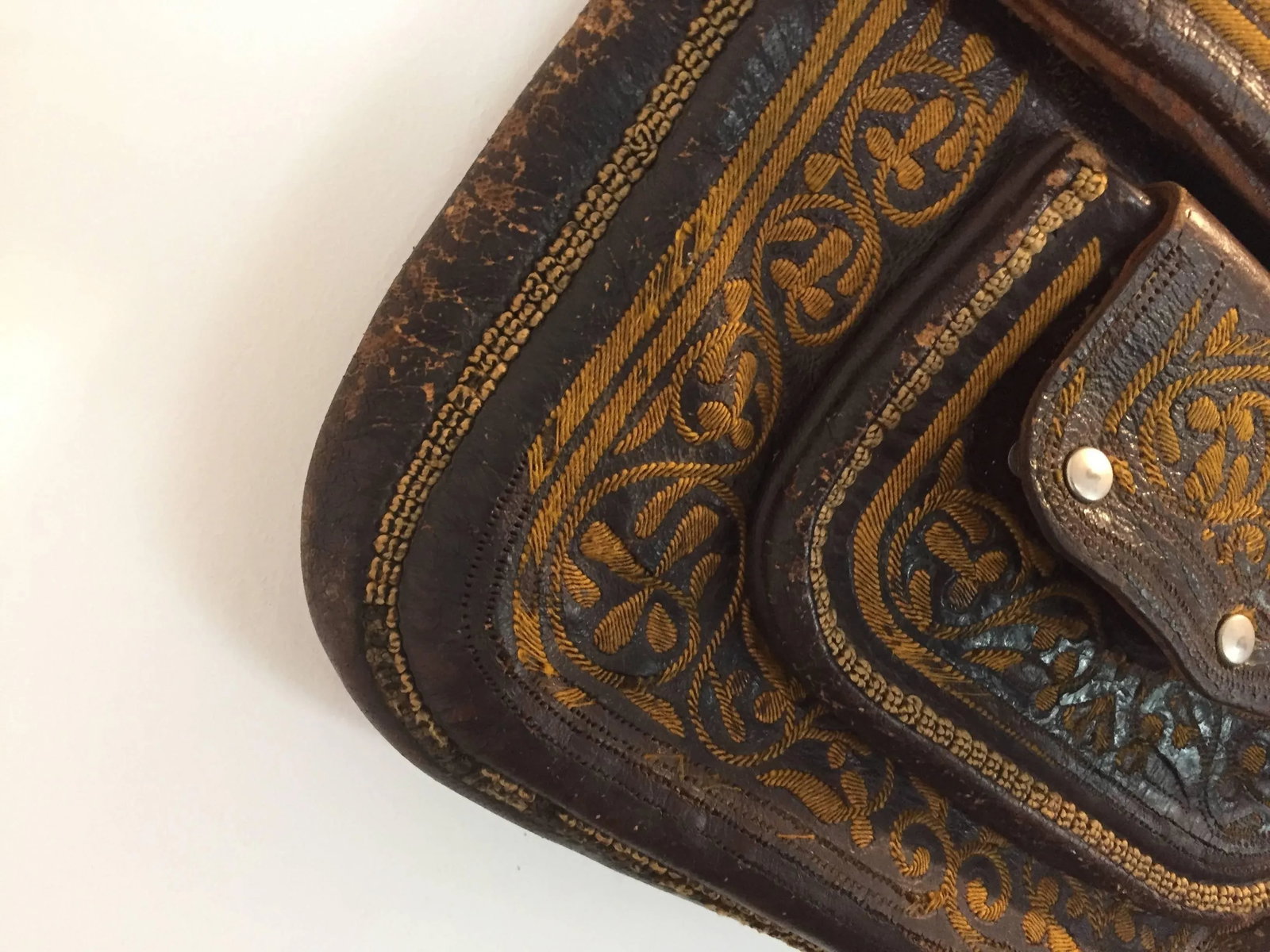 Old Hand Tooled Leather Moroccan Satchel Bag - 10