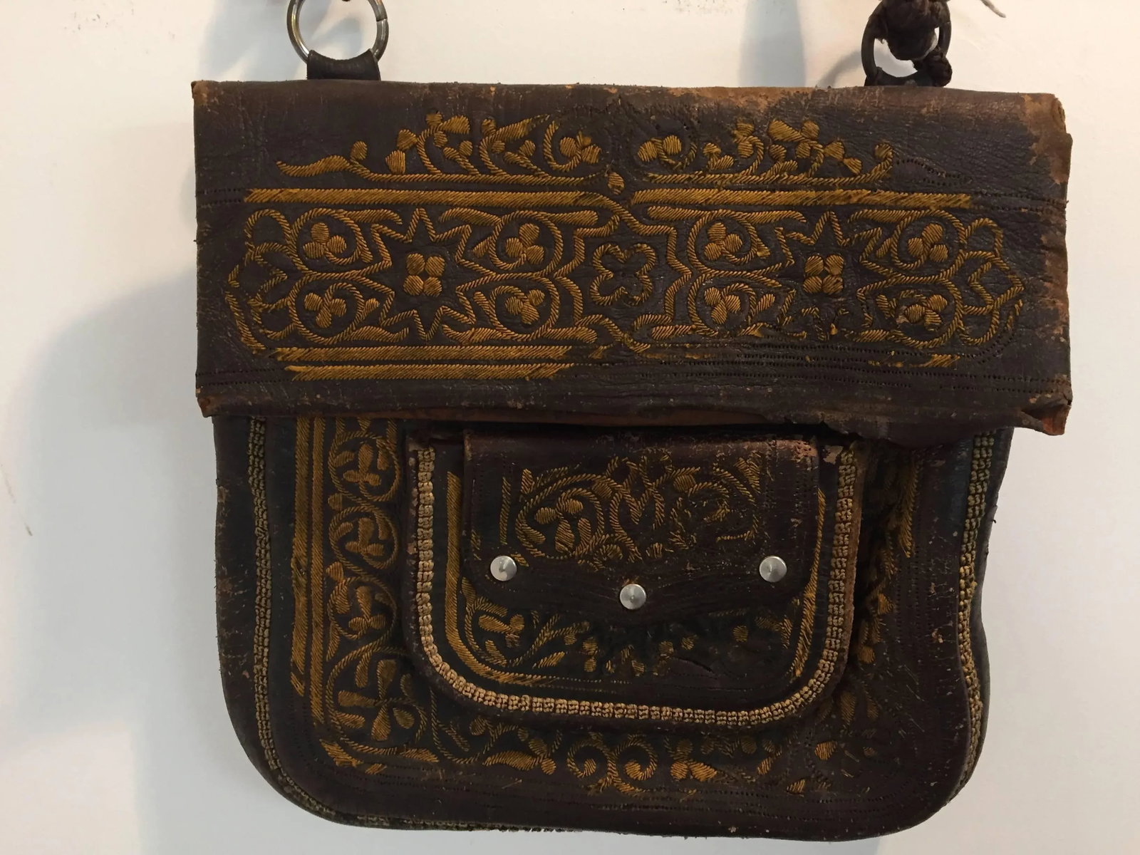 Old Hand Tooled Leather Moroccan Satchel Bag - 3