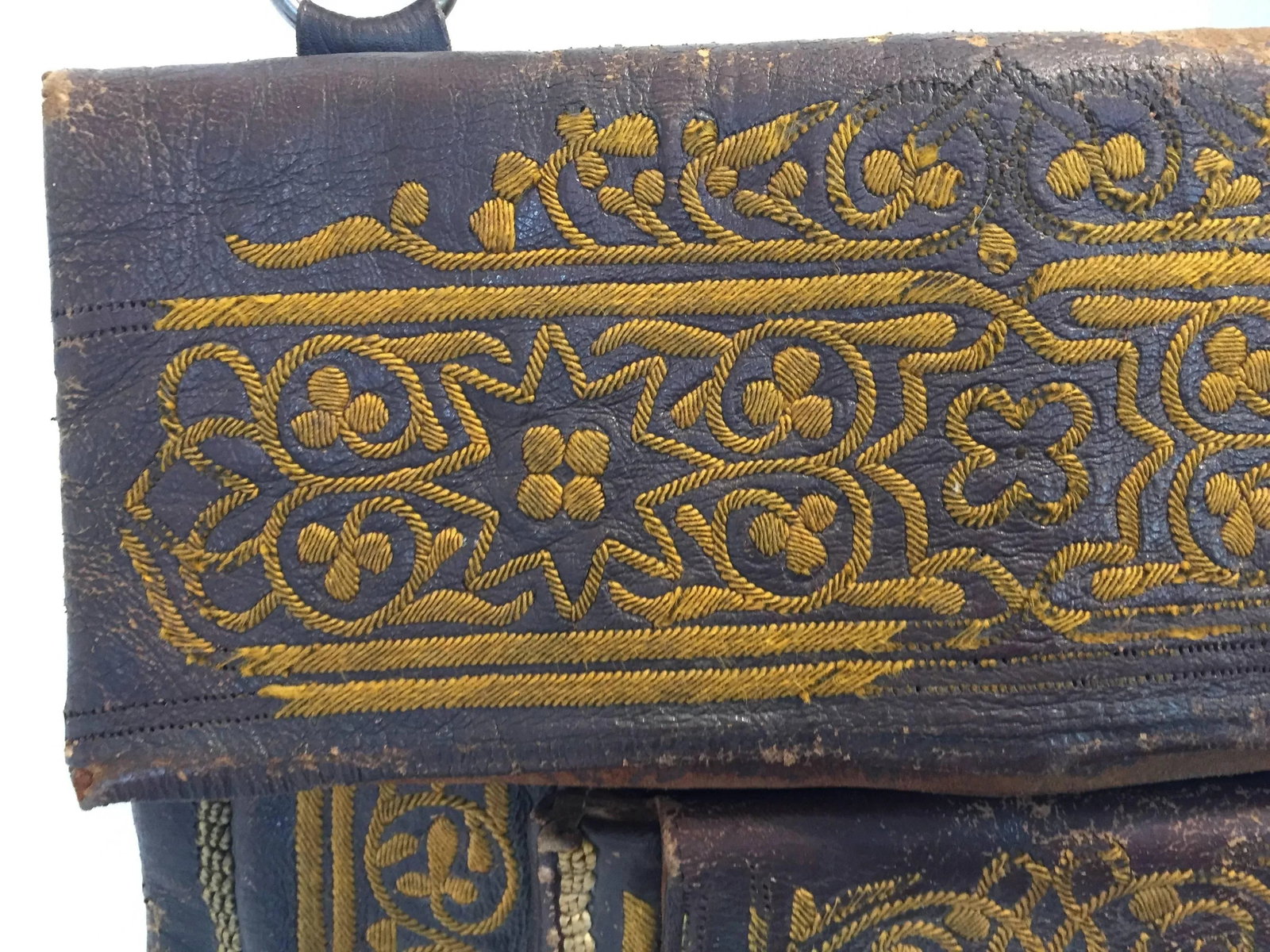 Old Hand Tooled Leather Moroccan Satchel Bag - 4