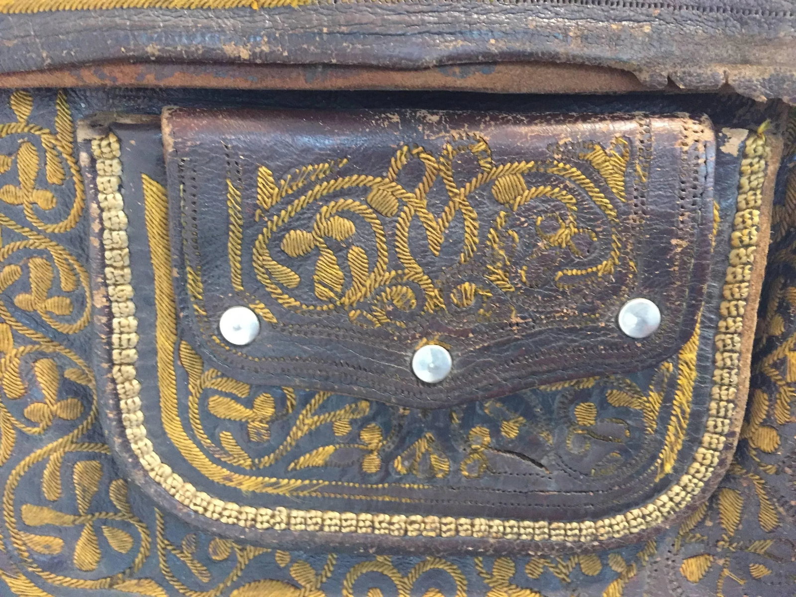 Old Hand Tooled Leather Moroccan Satchel Bag - 5