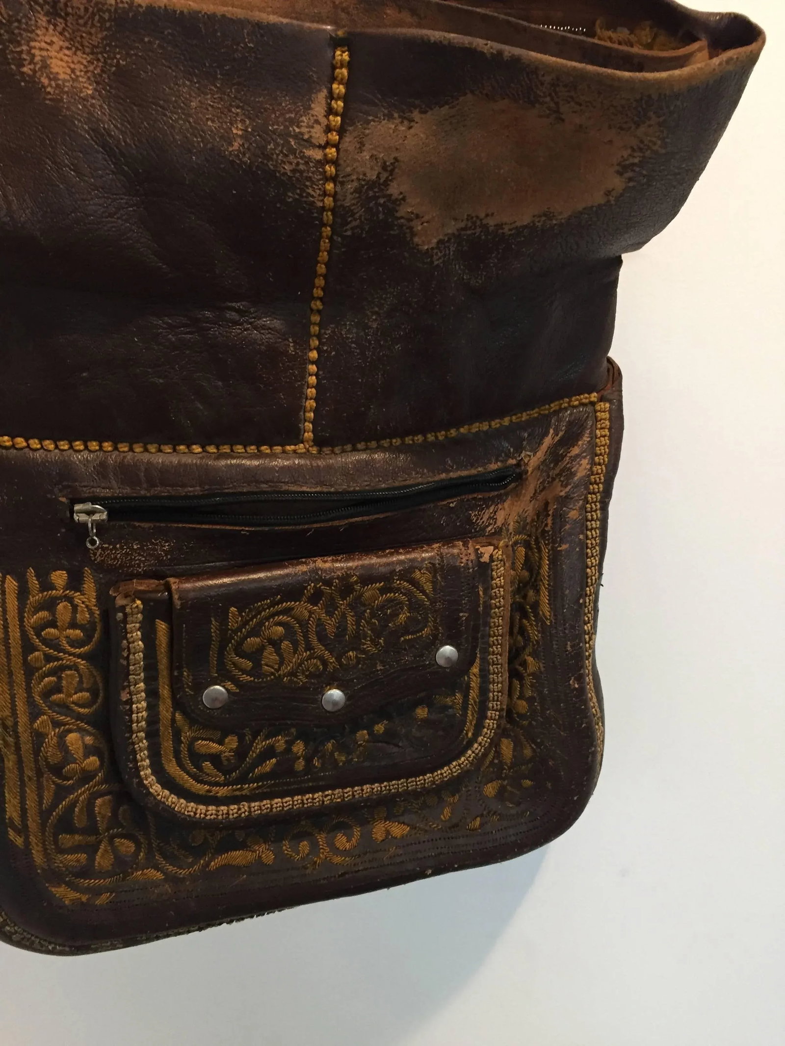 Old Hand Tooled Leather Moroccan Satchel Bag - 6
