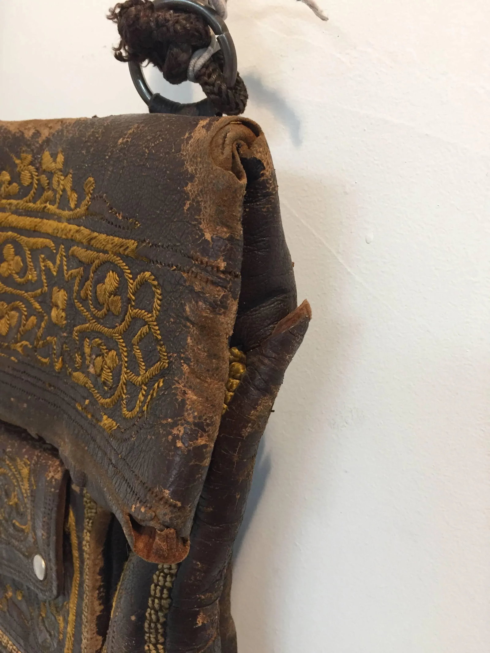 Old Hand Tooled Leather Moroccan Satchel Bag - 7