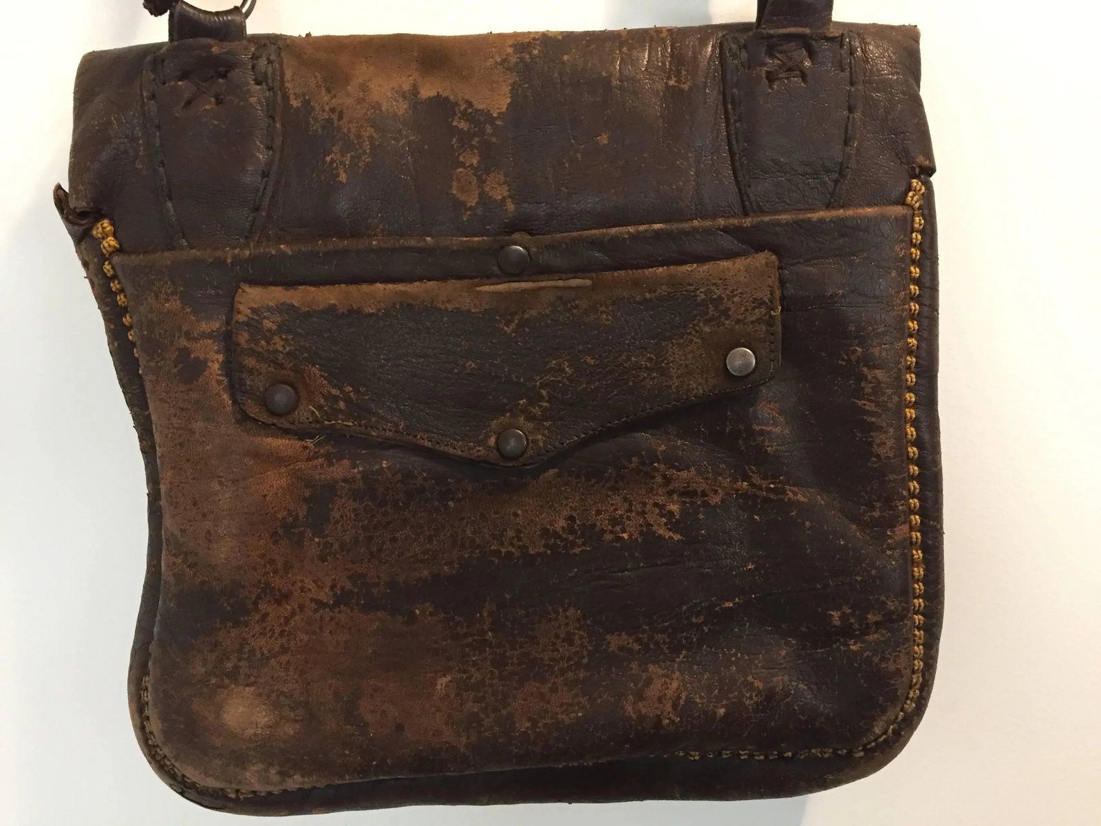 Old Hand Tooled Leather Moroccan Satchel Bag - 8