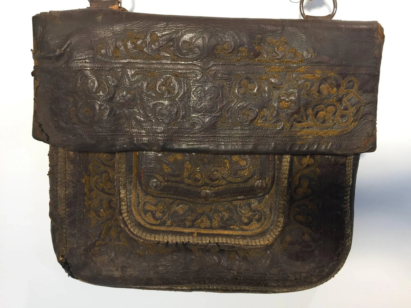 African Hand Tooled Leather Tribal Shoulder Bag - 2