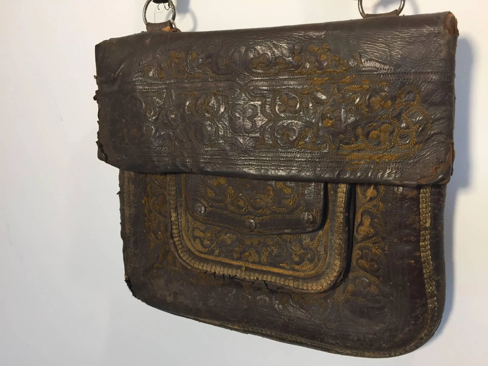 African Hand Tooled Leather Tribal Shoulder Bag - 4