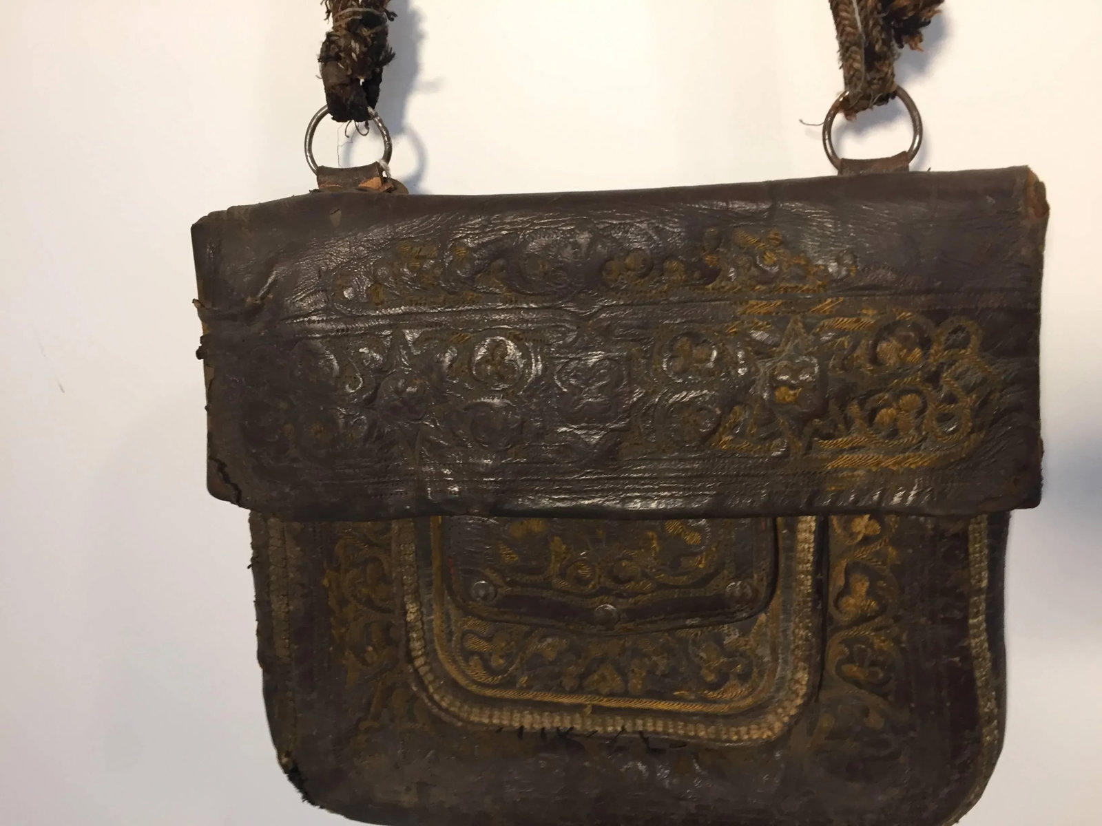 African Hand Tooled Leather Tribal Shoulder Bag - 5