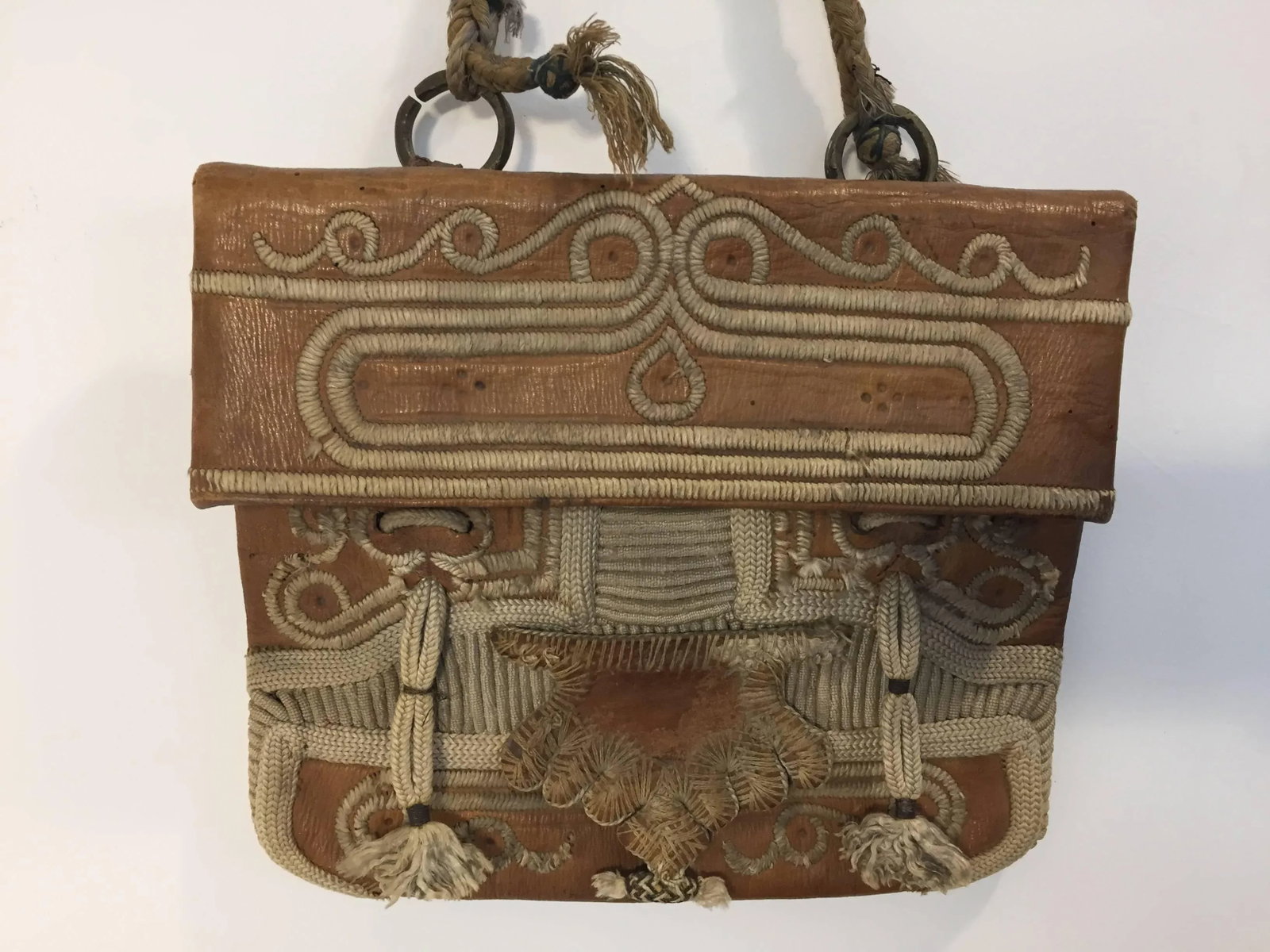 Hand Tooled Leather African Tribal Moroccan Shoulder Bag - 10