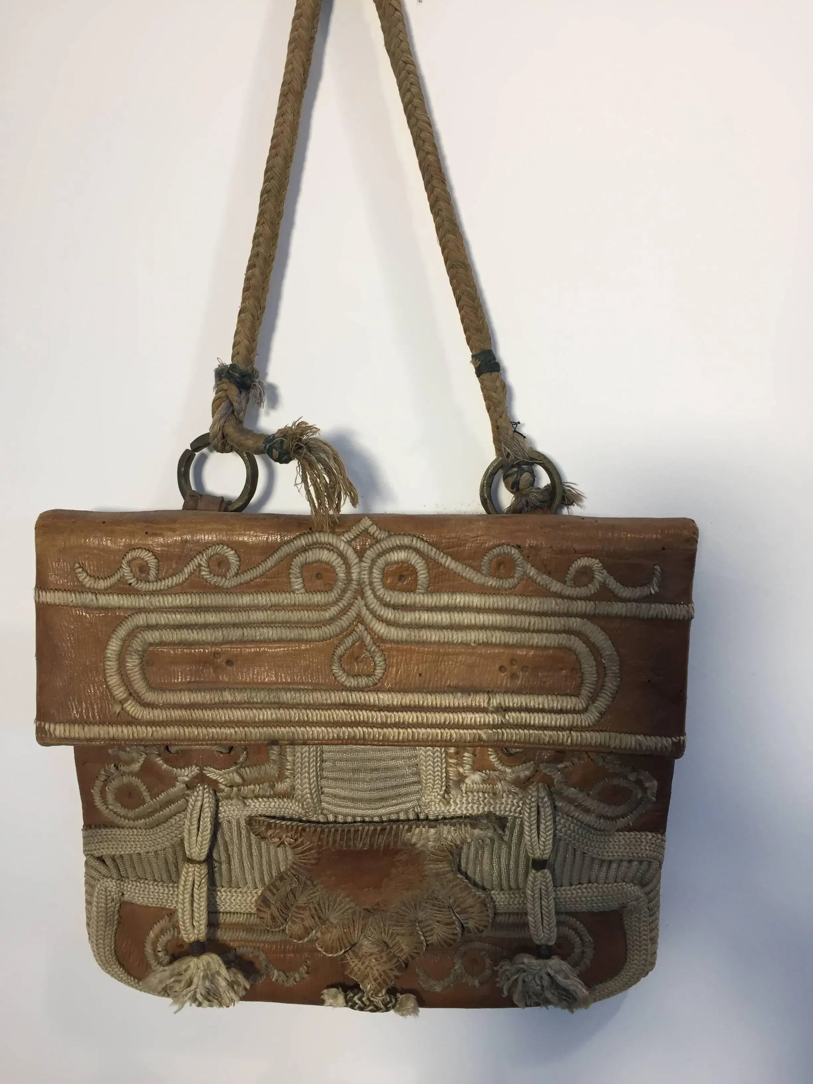Hand Tooled Leather African Tribal Moroccan Shoulder Bag - 2