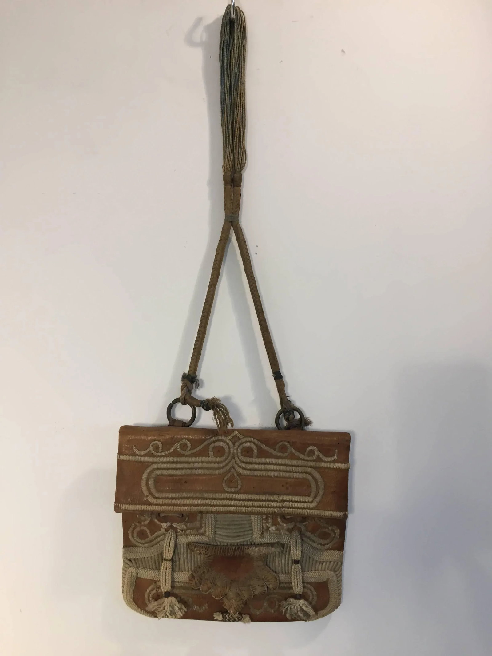 Hand Tooled Leather African Tribal Moroccan Shoulder Bag - 9