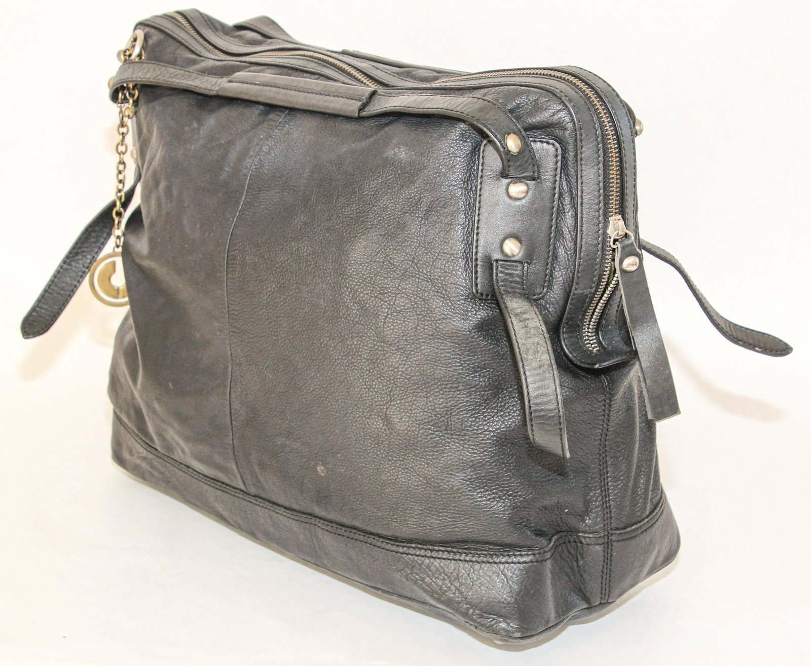 Charles Jourdan Black Leather Satchel Handle Computer Bag - 9