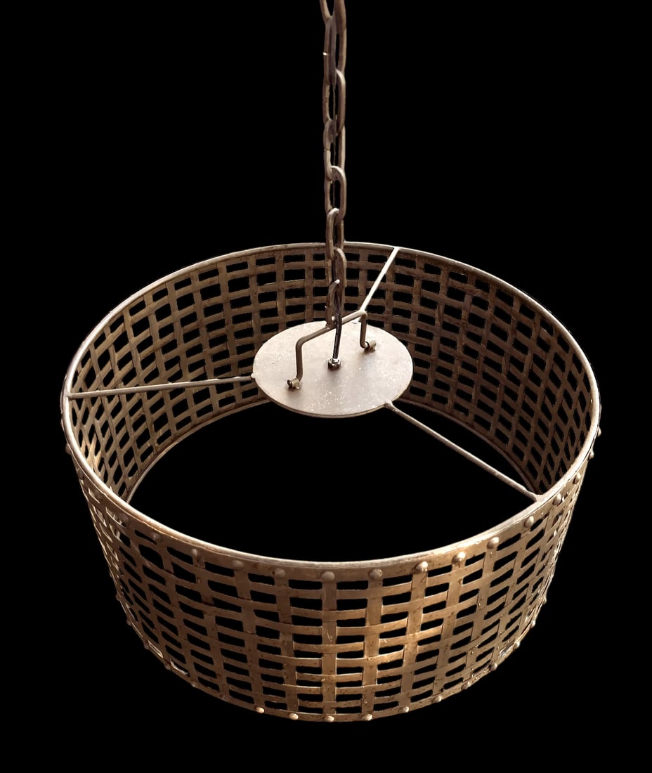 Rustic Riveted Oxidized Iron Metal Cage Barrel Pendant Light - 4