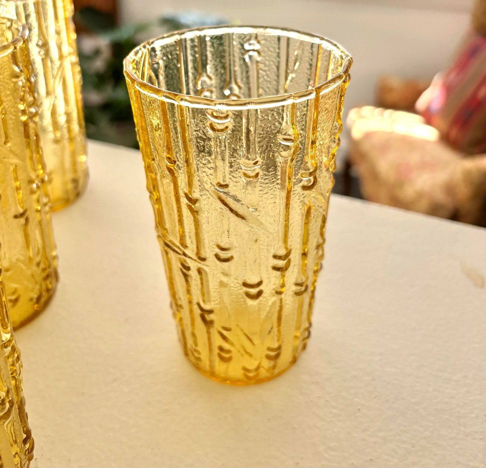 Vintage Golden Glass Bamboo Tumbler Glasses, Set of Eight - 2