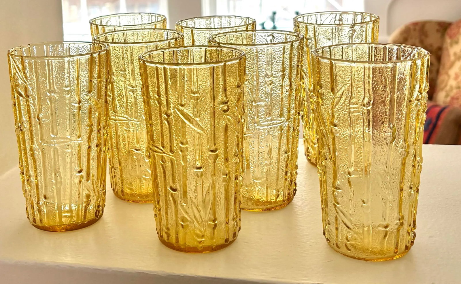 Vintage Golden Glass Bamboo Tumbler Glasses, Set of Eight - 3