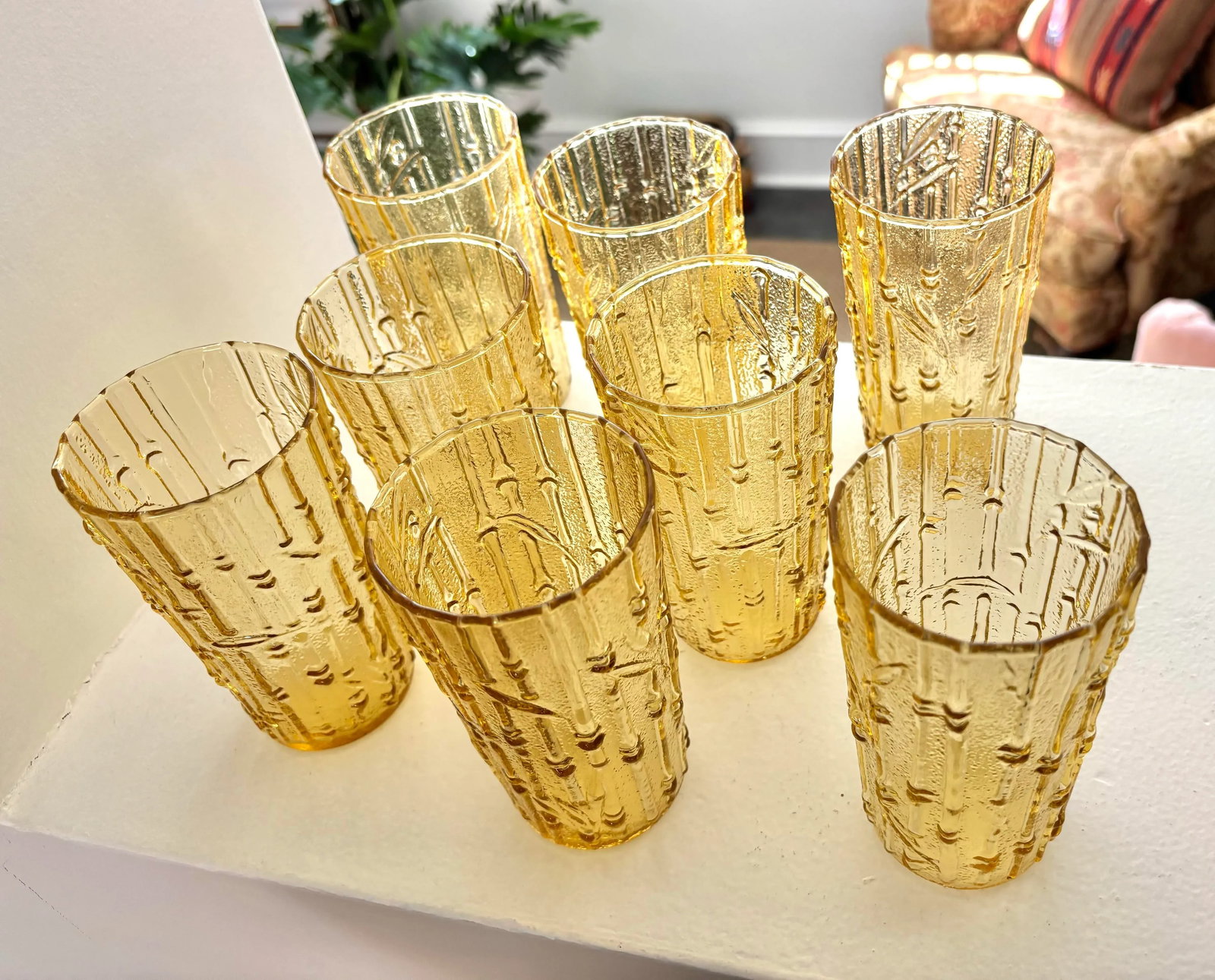 Vintage Golden Glass Bamboo Tumbler Glasses, Set of Eight - 5