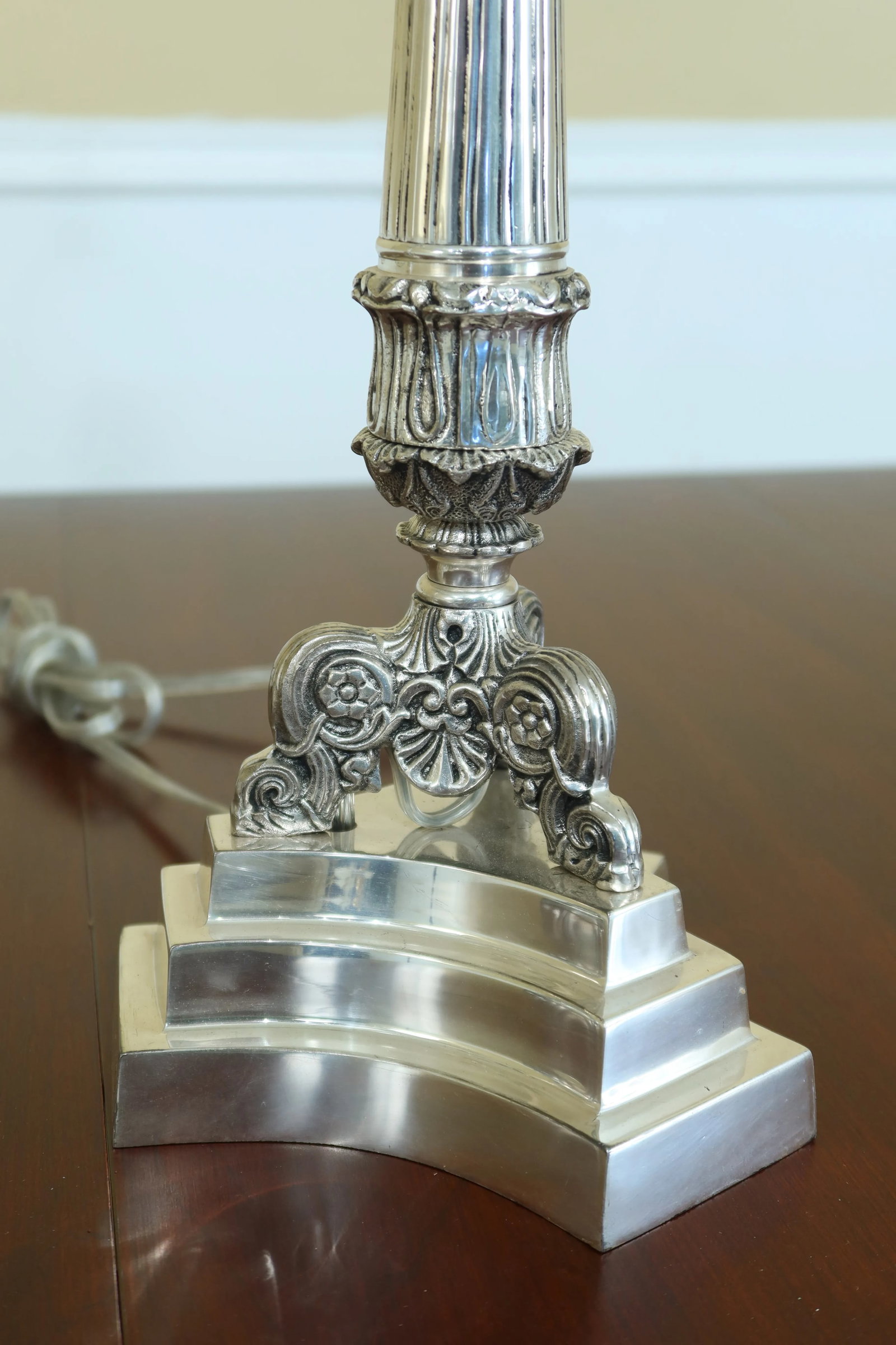 Currey & Co Silver Plated Bronze Candelabra Lamps - a Pair - 2