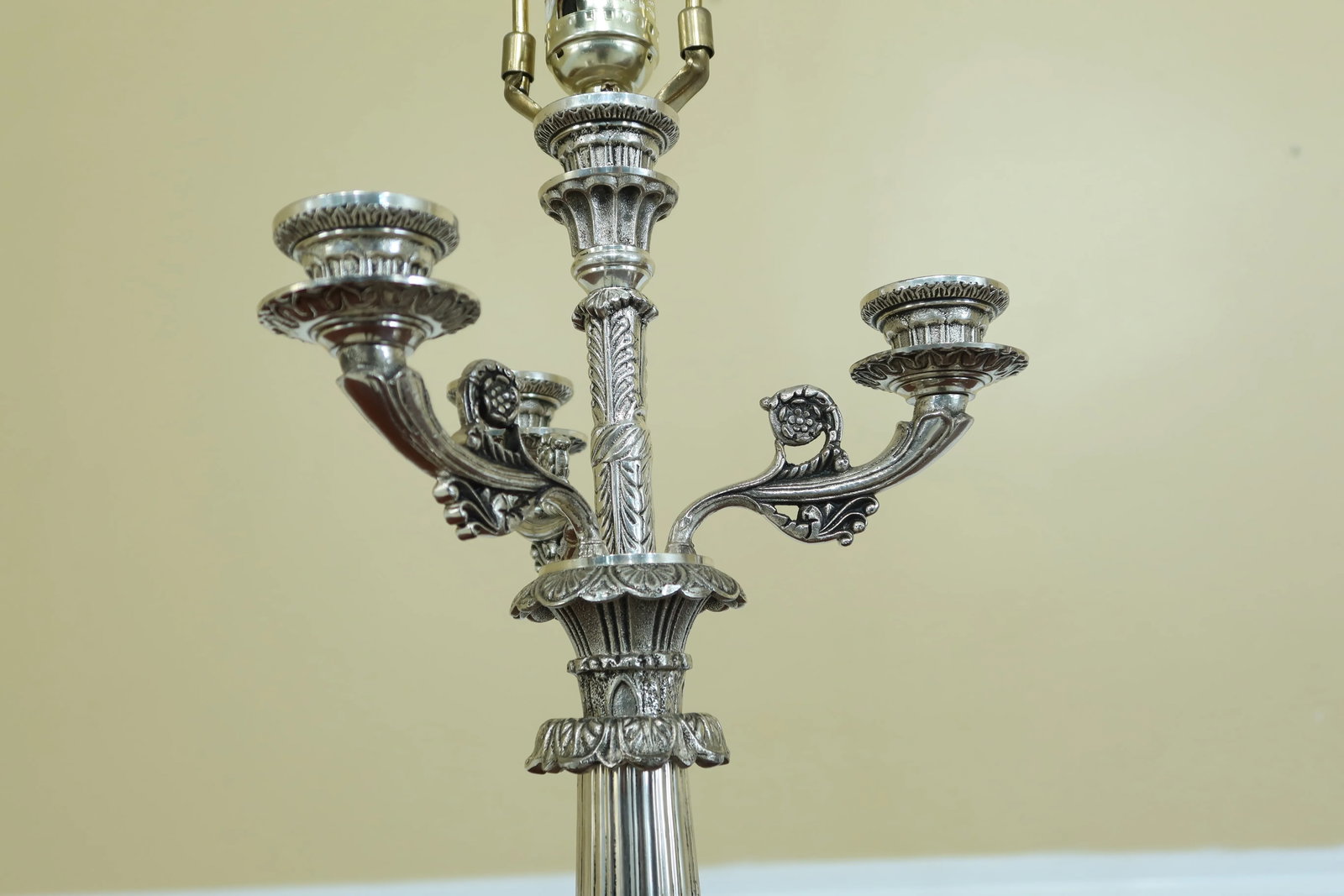 Currey & Co Silver Plated Bronze Candelabra Lamps - a Pair - 3