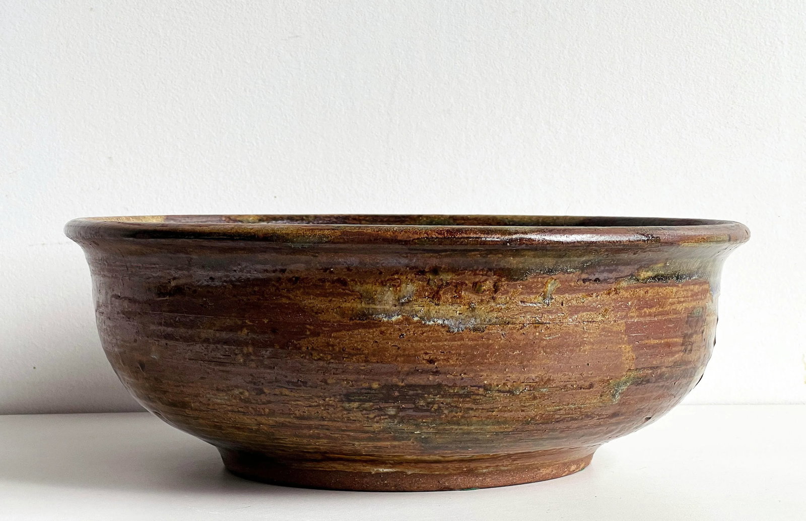 Large Signed Studio Pottery Bowl by John Gasper in Earthy Glaze Tones - 3