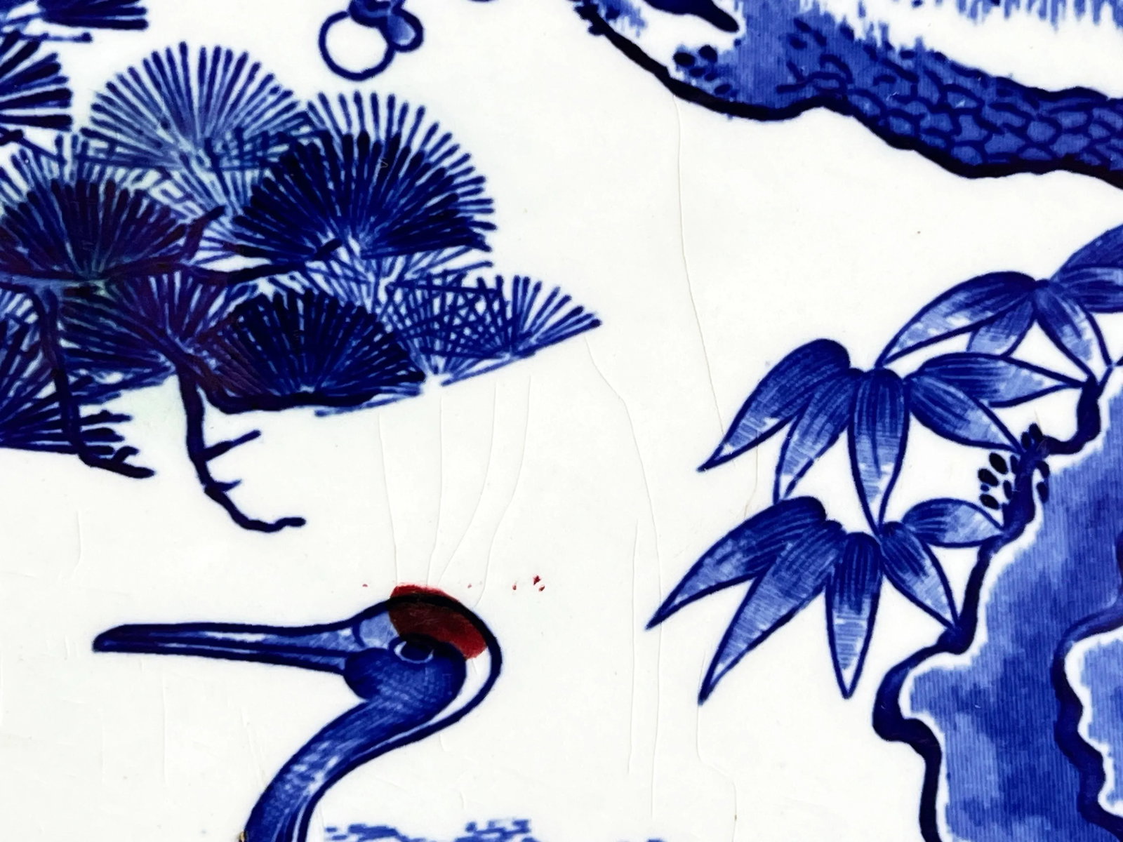 Antique Japanese Blue and White Porcelain Serving Platter With Cranes and Tree - 4