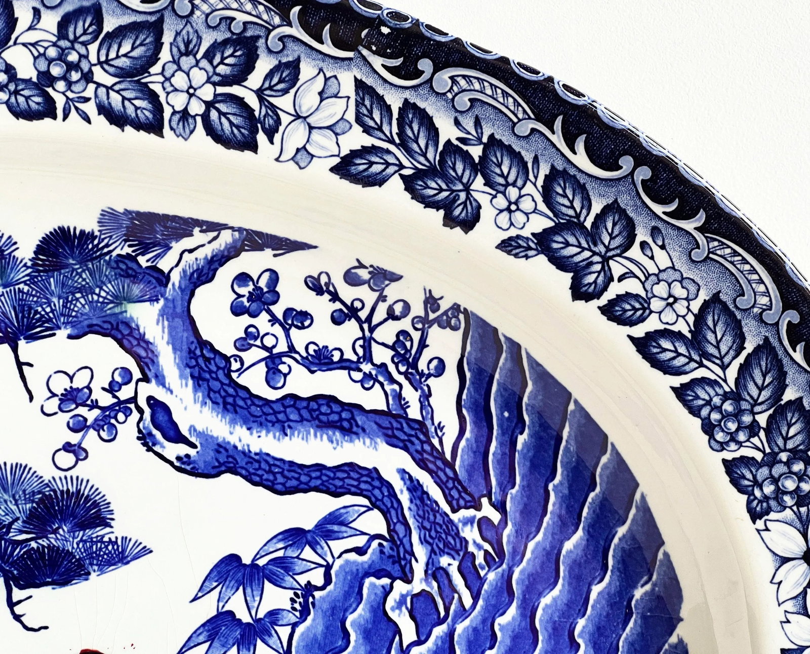 Antique Japanese Blue and White Porcelain Serving Platter With Cranes and Tree - 5