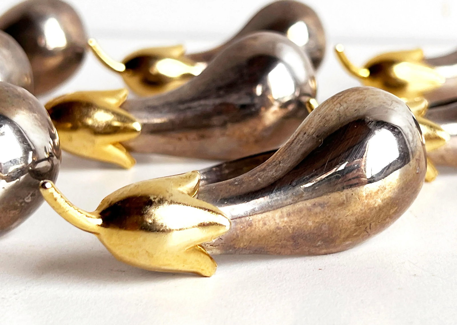 Vintage Eggplant Form Napkin Rings in Silver Plate & Gold Brass - Set of 8 - 2