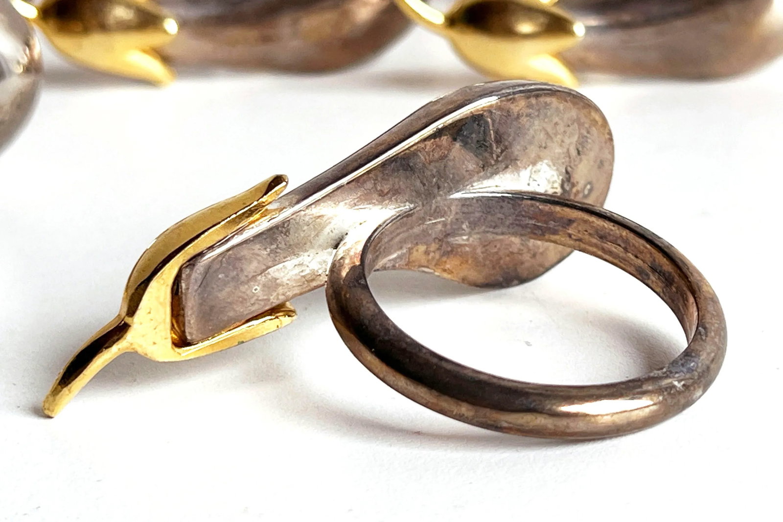 Vintage Eggplant Form Napkin Rings in Silver Plate & Gold Brass - Set of 8 - 4