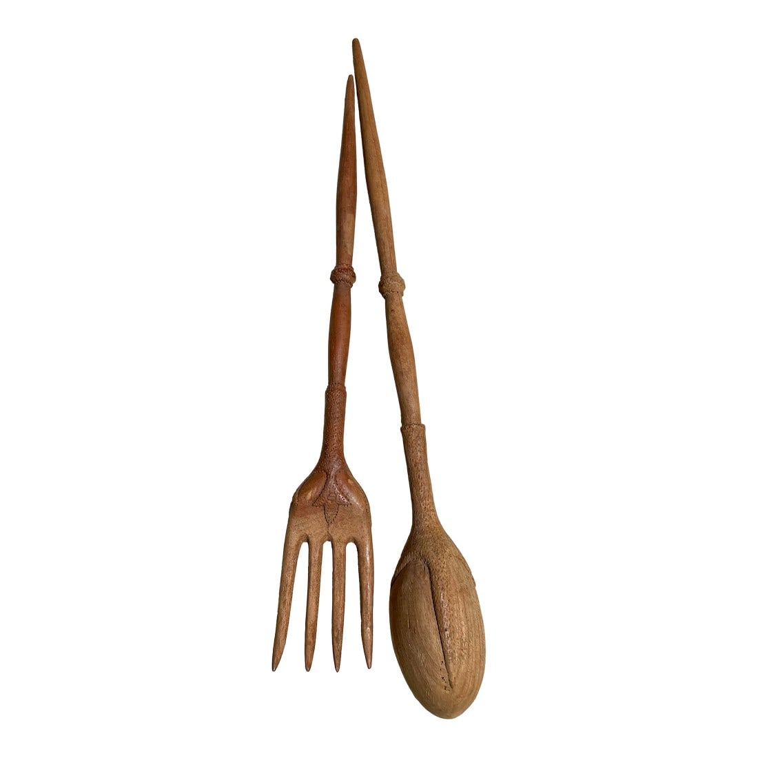 Mid 20th Century Hand Carved Country French Salad Spoon & Fork Folk Art Claw Talon- A Pair (1 of 12)