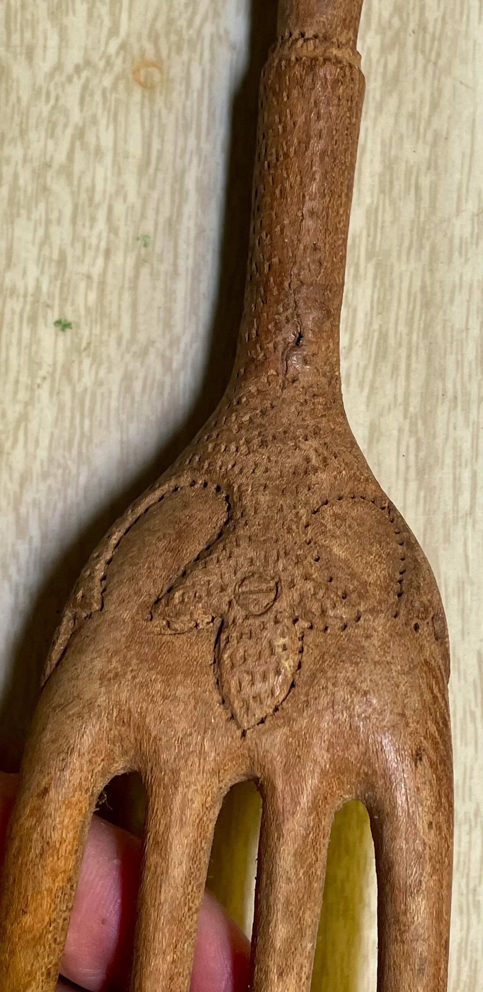 Mid 20th Century Hand Carved Country French Salad Spoon & Fork Folk Art Claw Talon- A Pair - 7