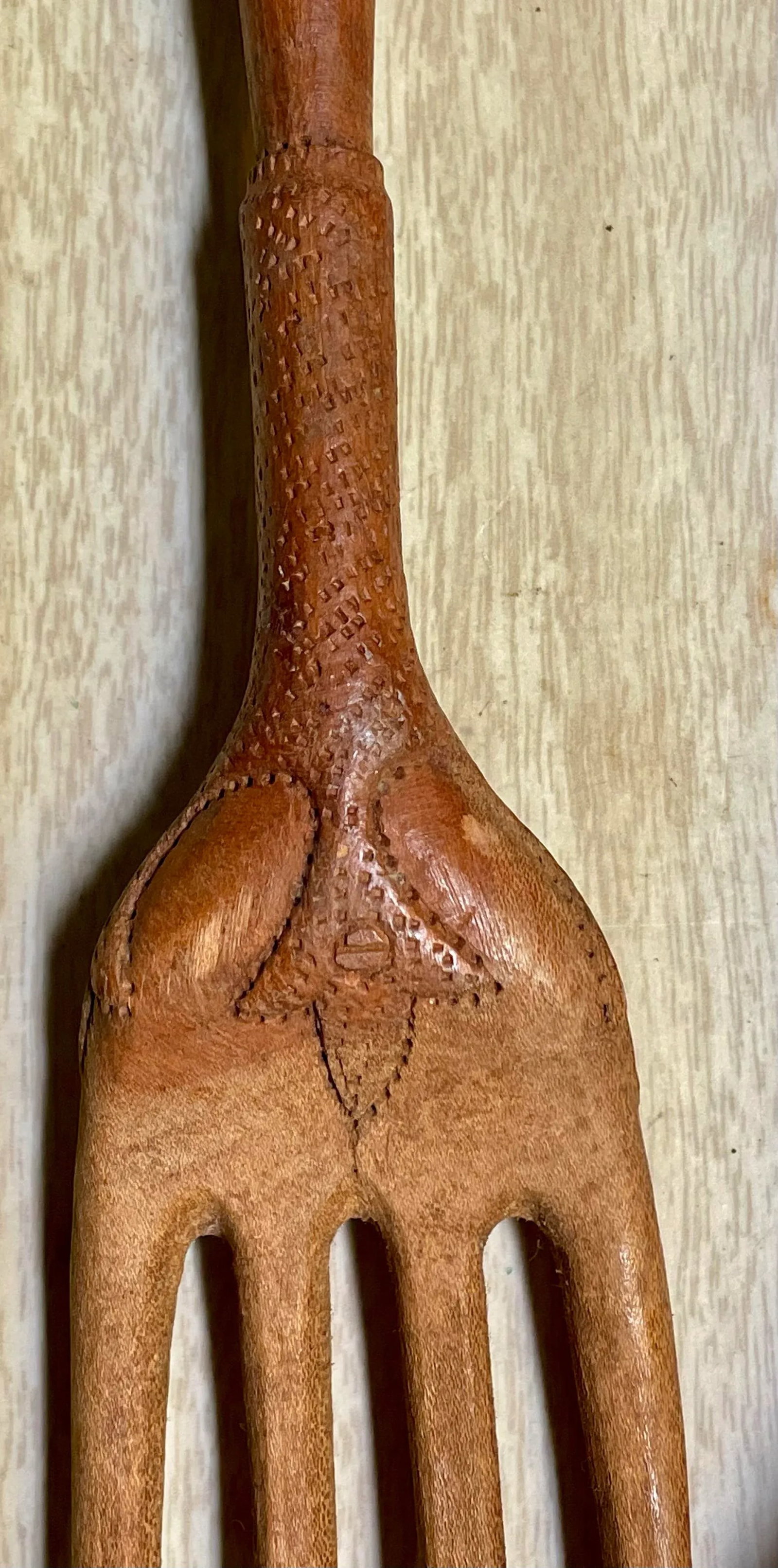 Mid 20th Century Hand Carved Country French Salad Spoon & Fork Folk Art Claw Talon- A Pair - 9