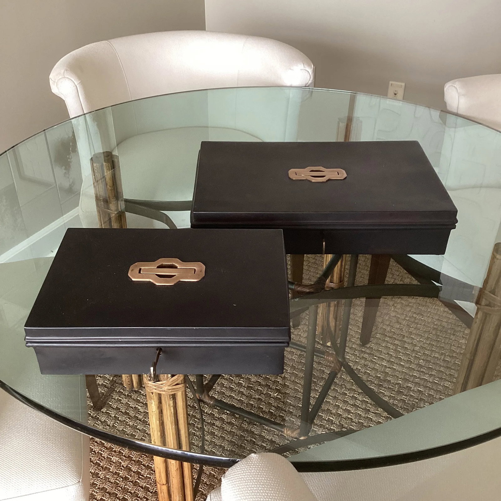 Late 20th Century Set of Two Metal Storage Boxes With Brass Handles and Working Keys - 5