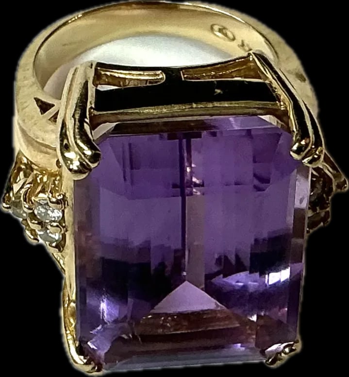 14k Yellow Gold Amethyst and Diamond Ring - 3