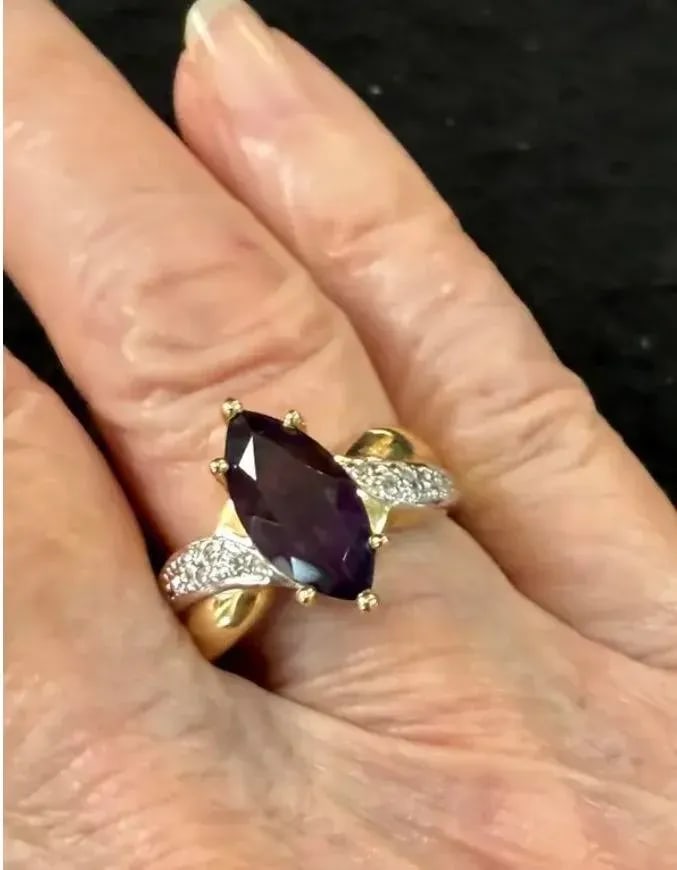 Amethyst and Diamond 14k Yellow Gold Ring - 6