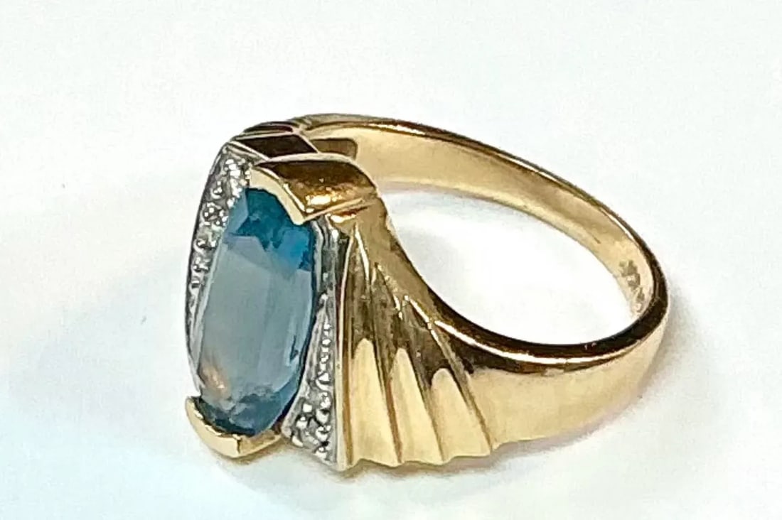 John C Rinker Blue Topaz 14k Yellow Gold and Diamond Ring - 2