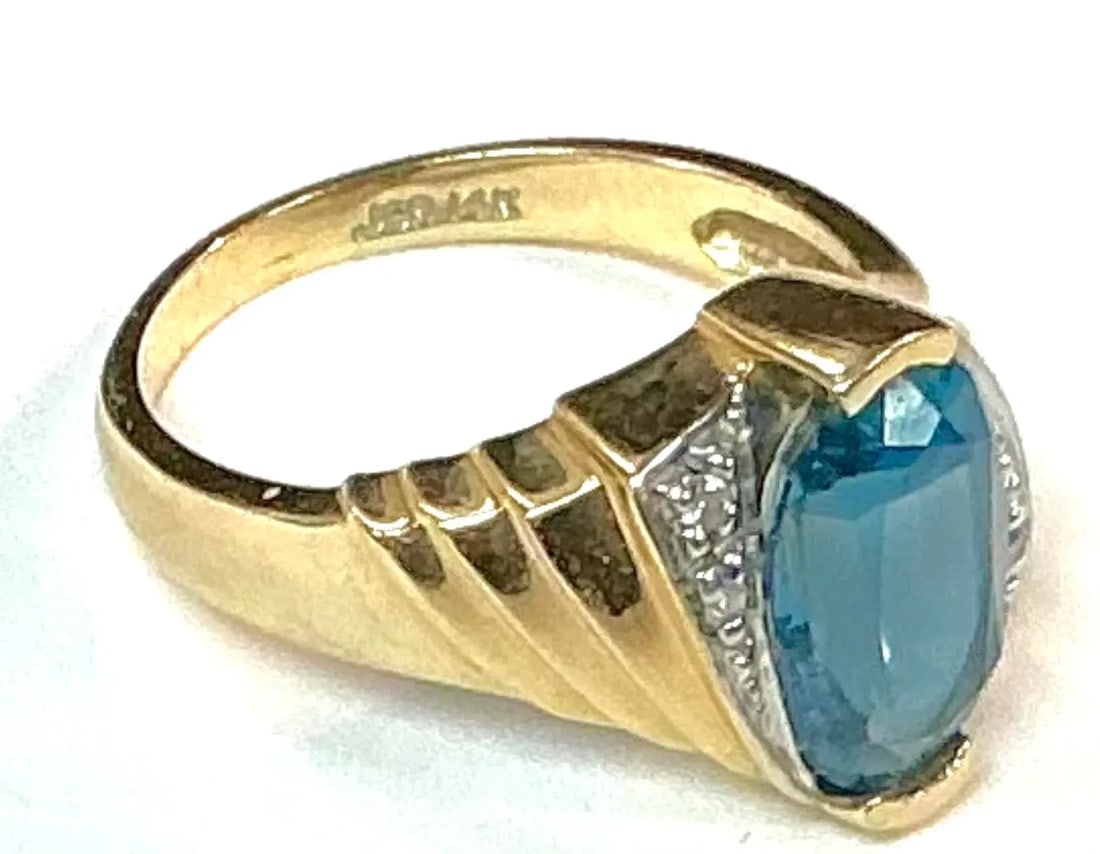 John C Rinker Blue Topaz 14k Yellow Gold and Diamond Ring - 3