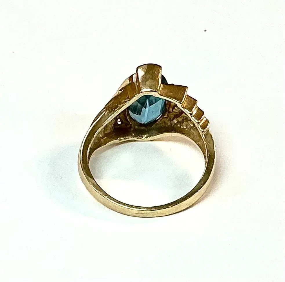 John C Rinker Blue Topaz 14k Yellow Gold and Diamond Ring - 4