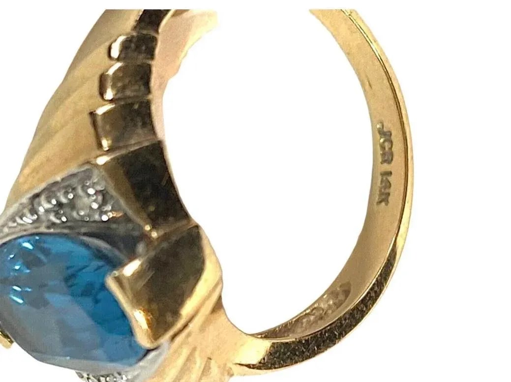 John C Rinker Blue Topaz 14k Yellow Gold and Diamond Ring - 5