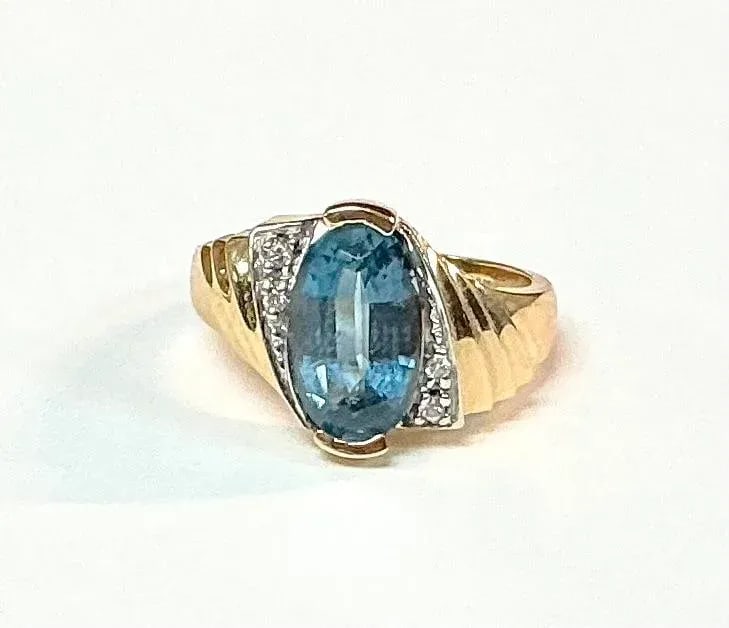 John C Rinker Blue Topaz 14k Yellow Gold and Diamond Ring - 6