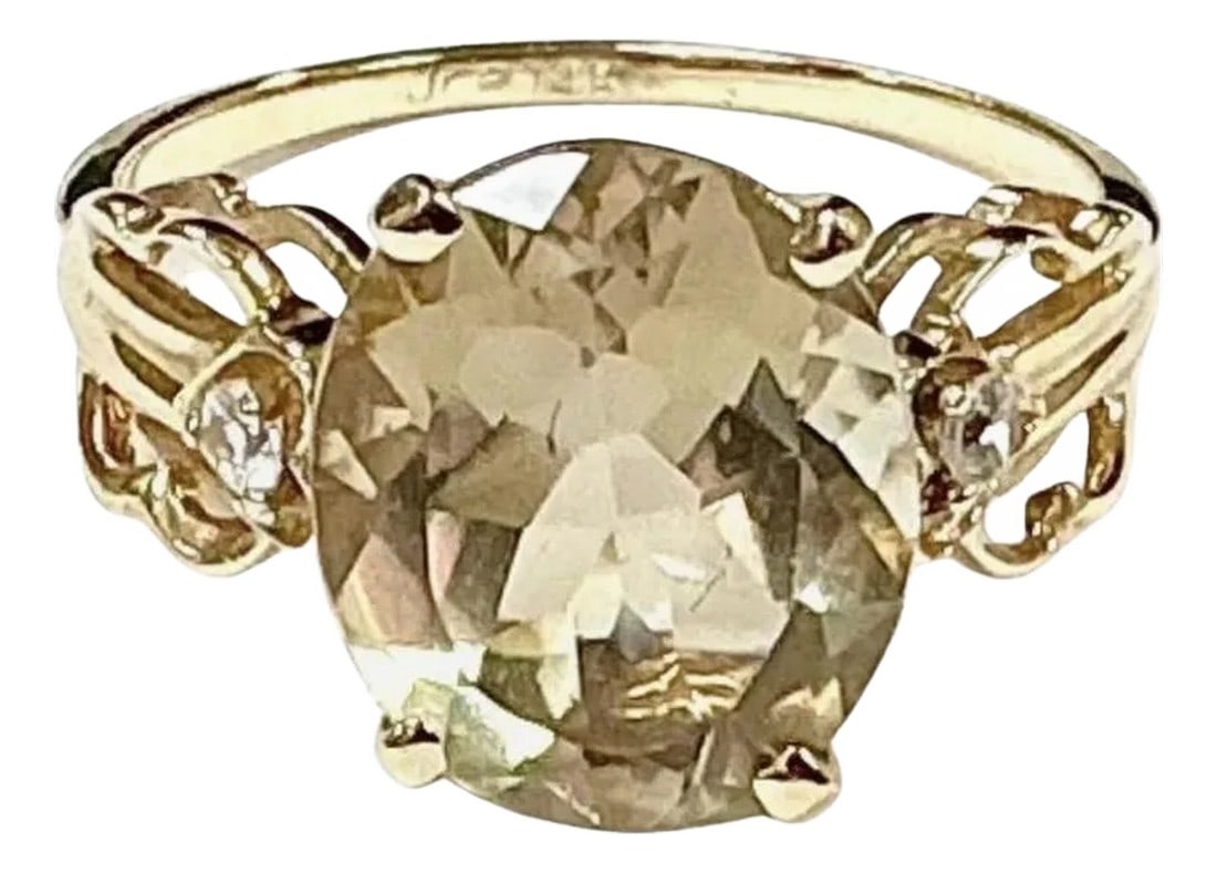 Quartz and Diamond 14k Yellow Gold Ring (1 of 8)