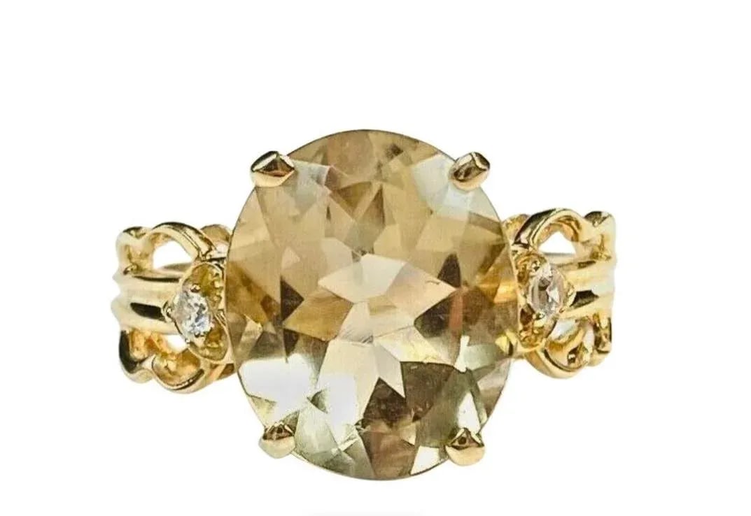 Quartz and Diamond 14k Yellow Gold Ring - 2