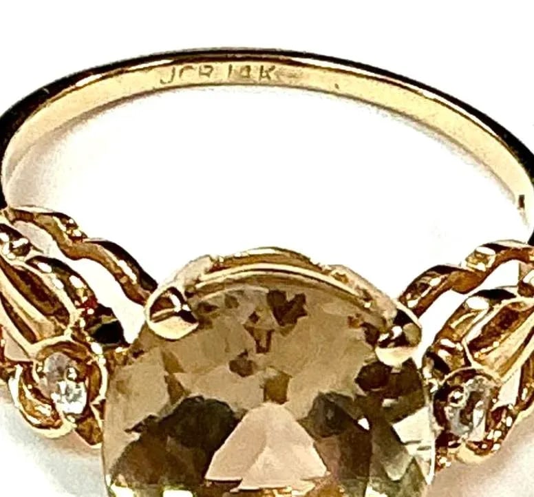 Quartz and Diamond 14k Yellow Gold Ring - 7